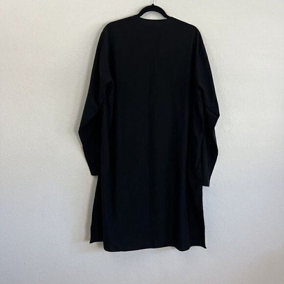 Womens Black Oversized Boho Tunic Top Long Sleeve White Floral Embroidered - Picture 2 of 11